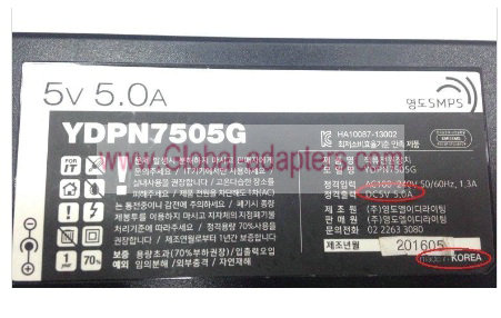 Brand New Korea YDPN7505G 5V 5A ac adapter charger 5.5mm x 2.1mm